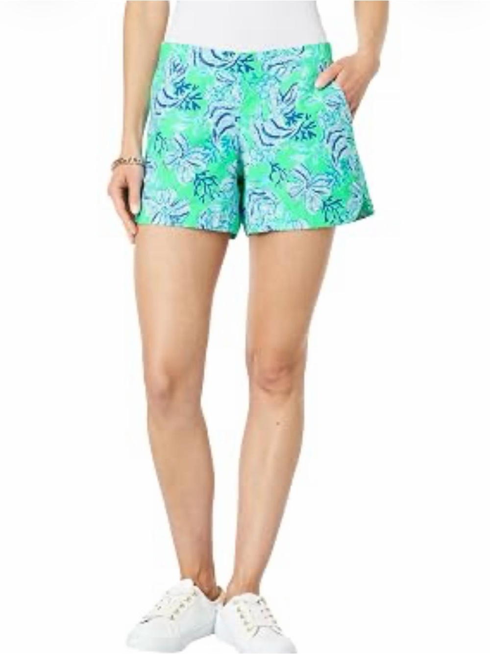 Lilly Pulitzer green with blue fish and flowers shorts large HTF